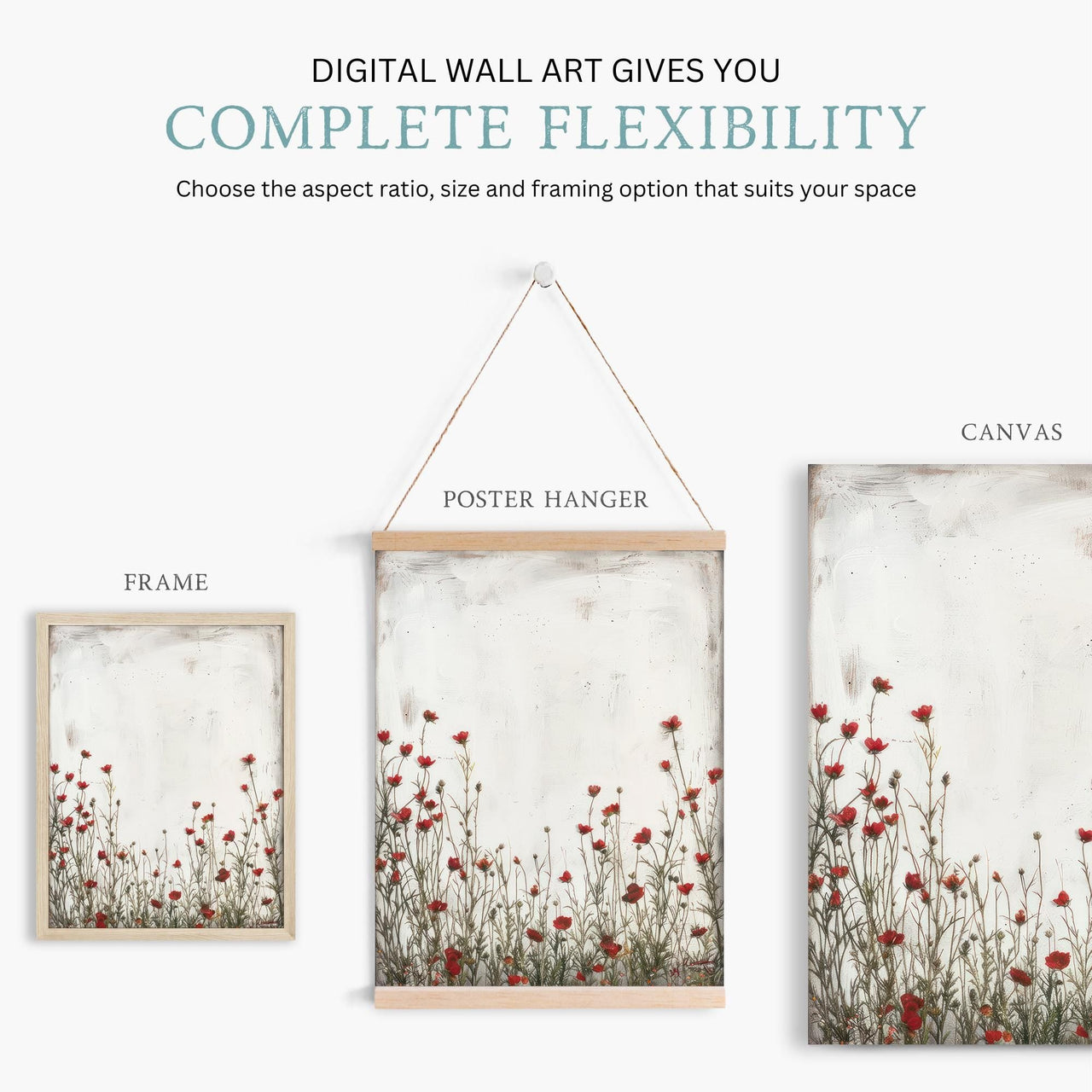 Red Wildflowers Wall Art – Floral Nursery Print for Girls' Room