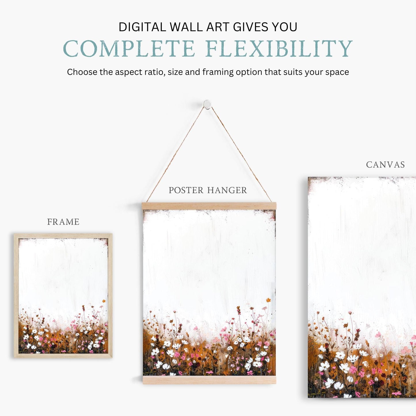 Wildflower Print, Rustic Floral Art, Vintage Floral Painting, Wildflower Field Art, Botanical Art, Country Home Decor, PRINTABLE Flower Art - My Store