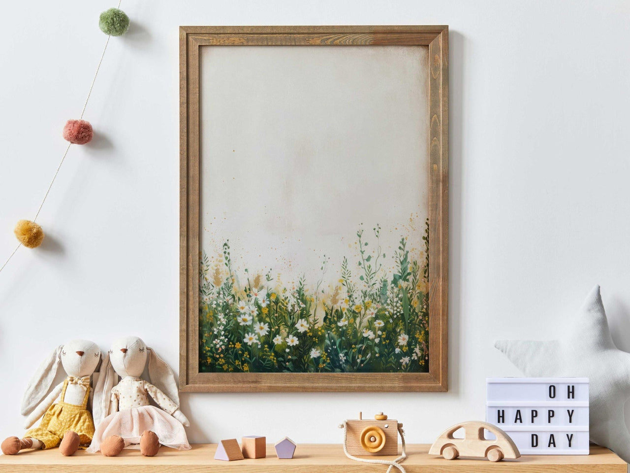White and Yellow Wildflowers Wall Art – Floral Nursery Print