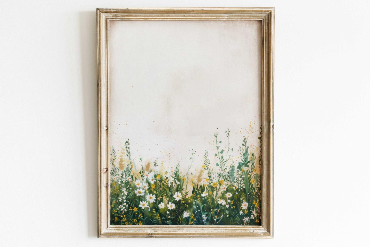 White and Yellow Wildflowers Wall Art – Floral Nursery Print