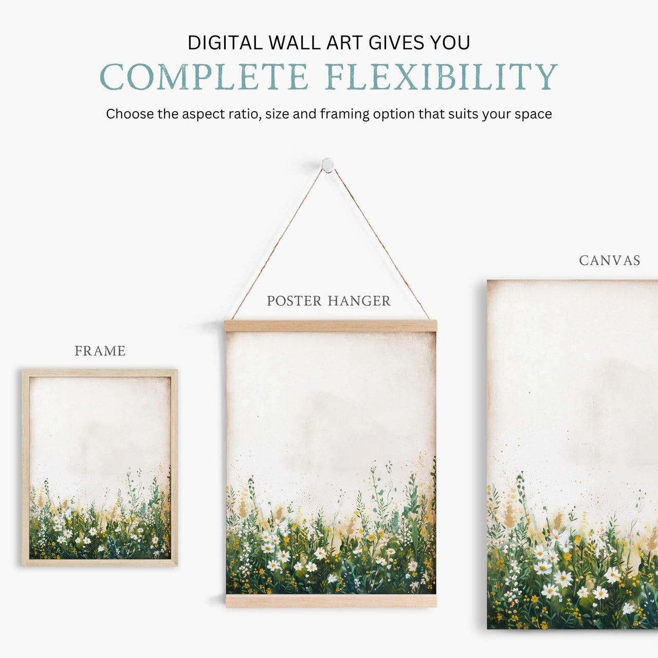 White and Yellow Wildflowers Wall Art – Floral Nursery Print