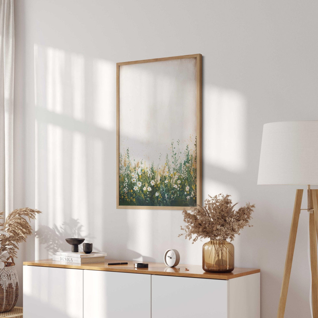 White and Yellow Wildflowers Wall Art – Floral Nursery Print