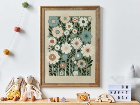 Whimsical Floral Wall Art – Flower Kids Room Print
