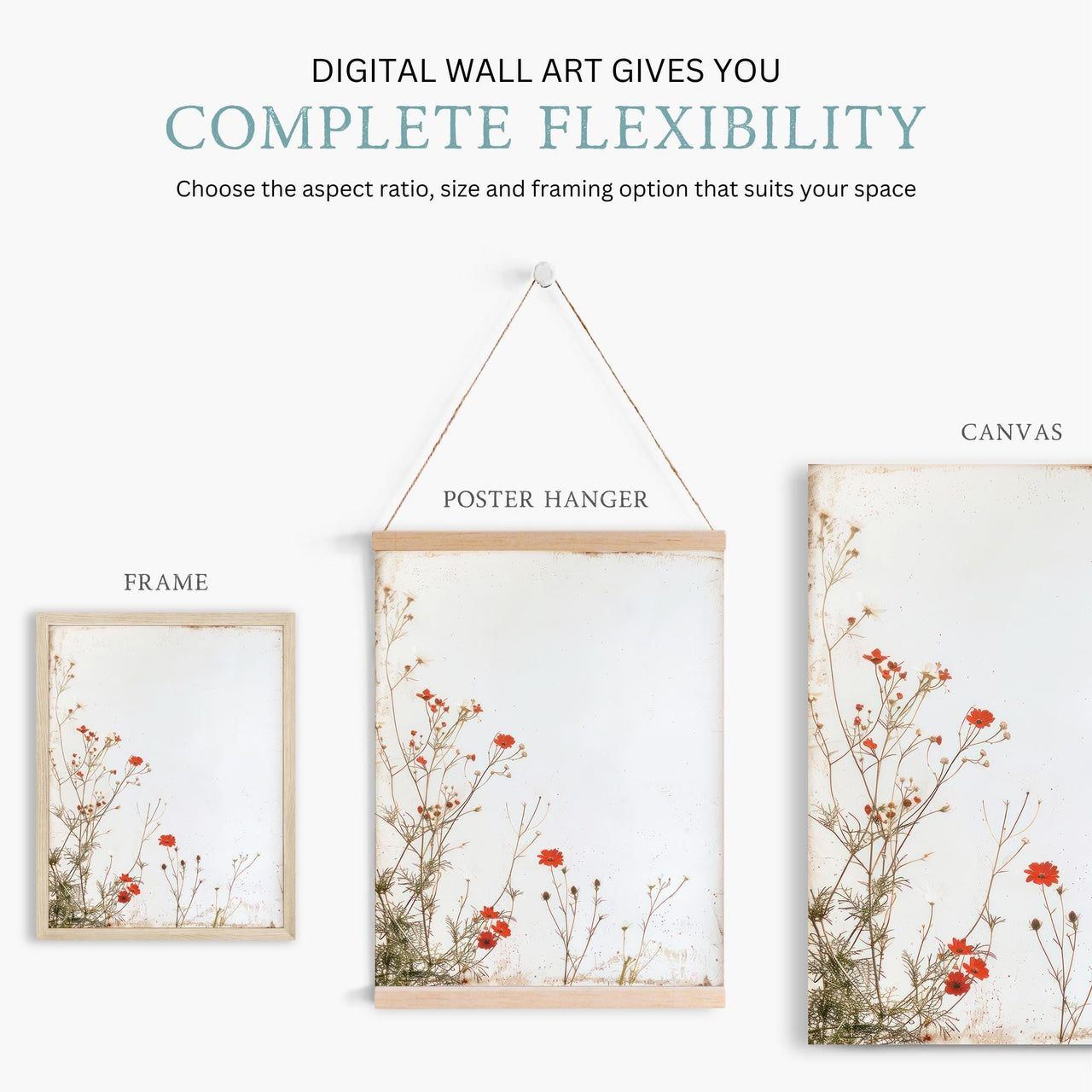 Red Wildflowers Wall Art – Floral Nursery Print