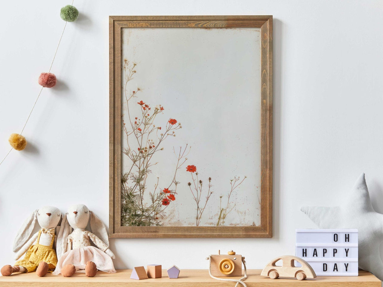 Red Wildflowers Wall Art – Floral Nursery Print