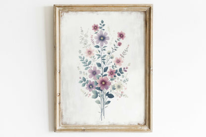 Wildflower Prints, Rustic Floral Wall Decor, Vintage Bouquet Artwork - WildfieldPrints