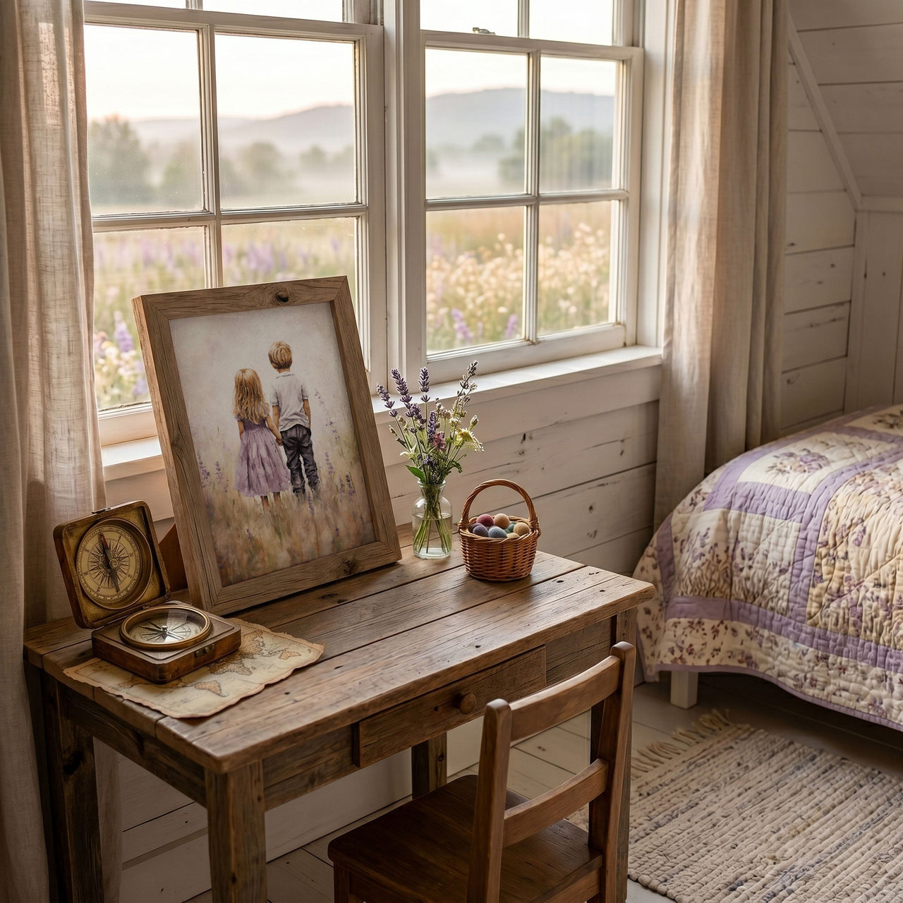 Wildflower Siblings Print – Childhood Shared Room Wall Art