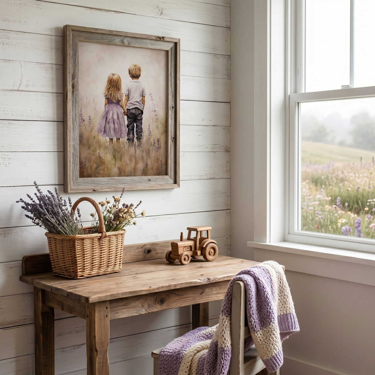 Wildflower Siblings Print – Childhood Shared Room Wall Art