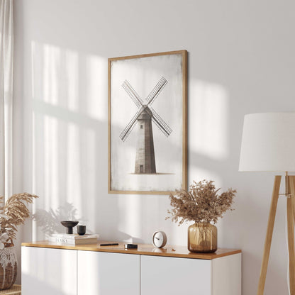 Windmill Art Print, Vintage Farmhouse Wall Decor, Country Style Accent - WildfieldPrints
