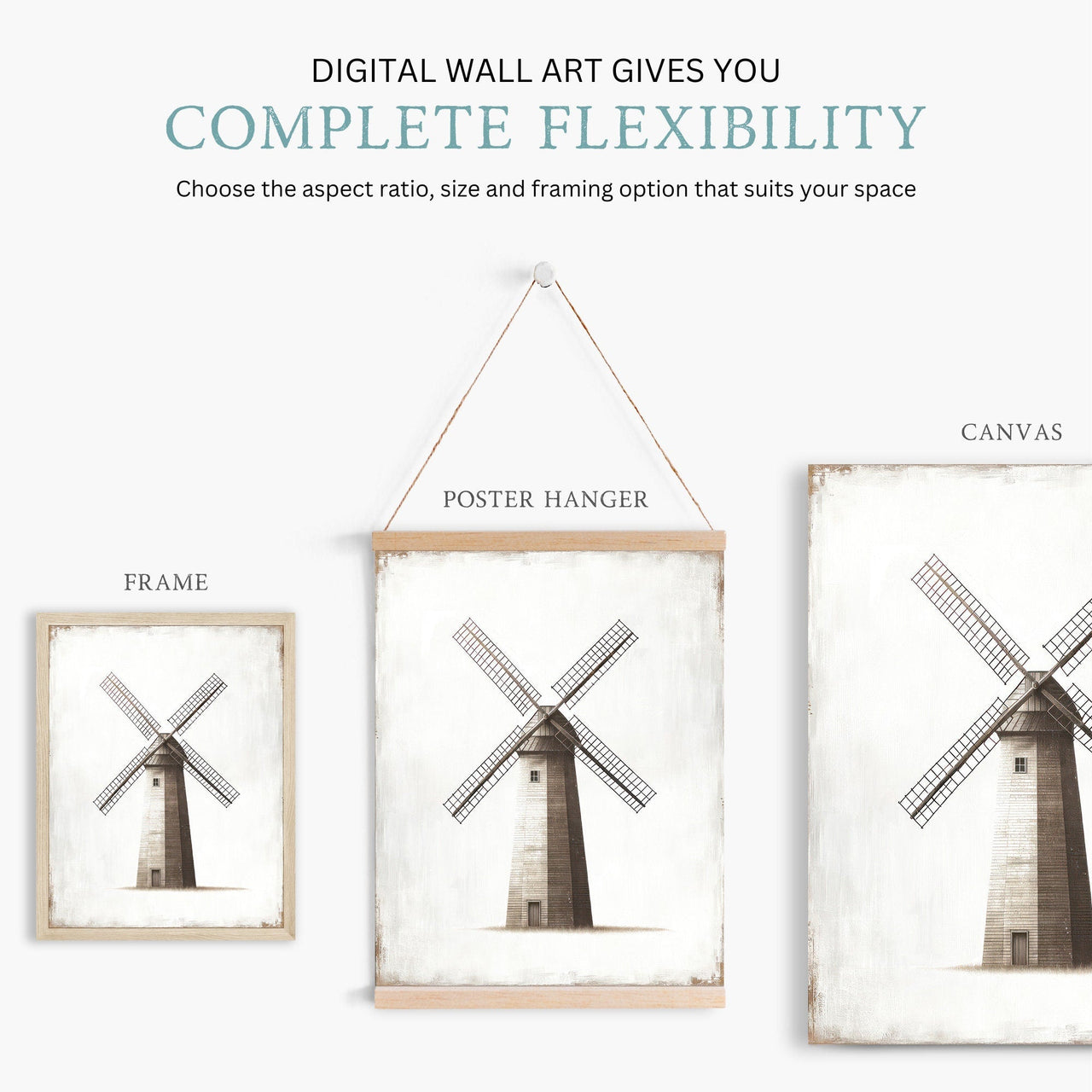 Windmill Wall Art – Farmhouse Living Room Decor Print