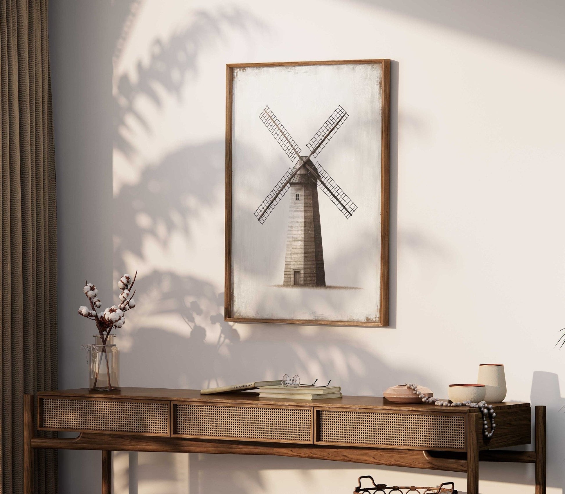 Windmill Art Print, Vintage Farmhouse Wall Decor, Country Style Accent - WildfieldPrints