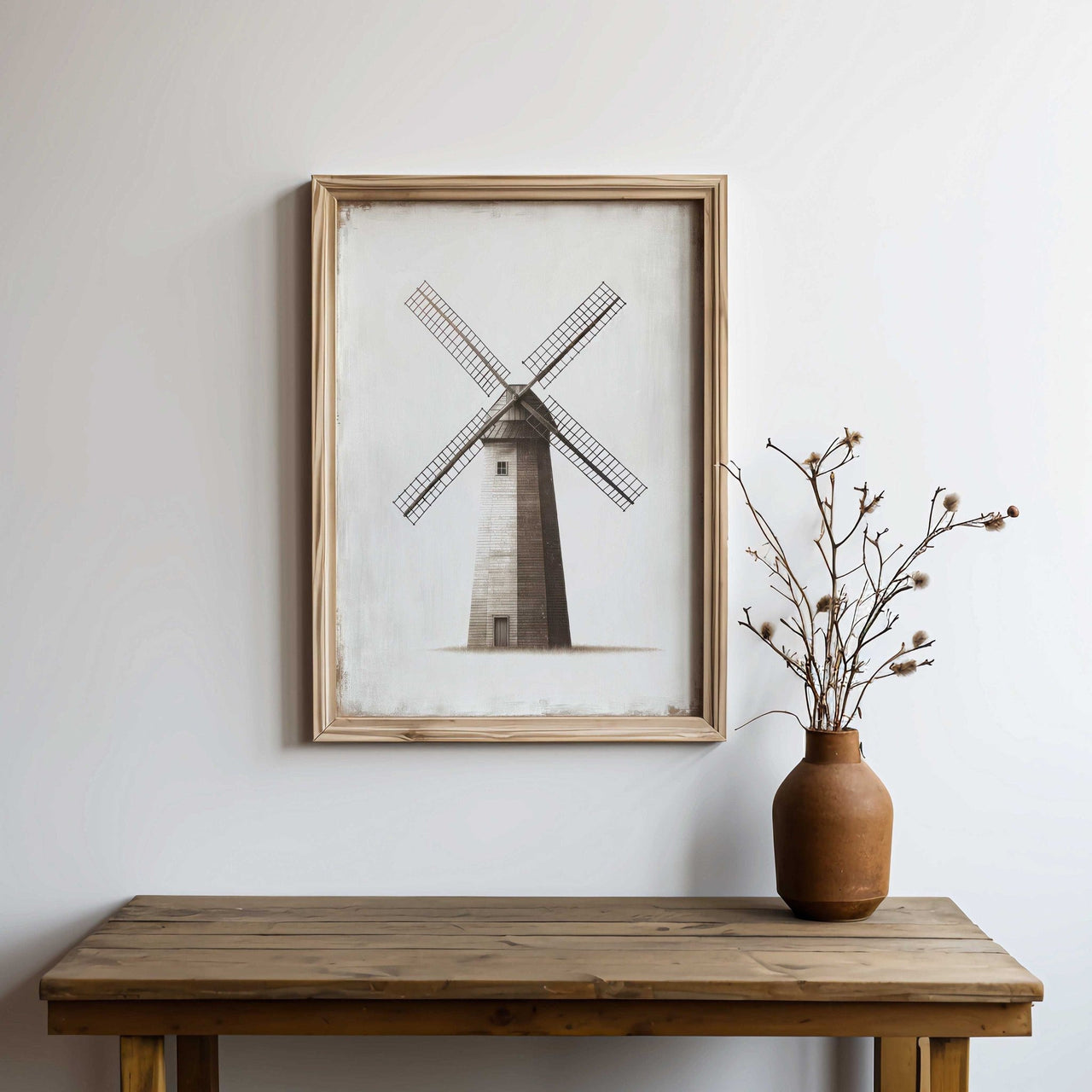 Windmill Wall Art – Farmhouse Living Room Decor Print