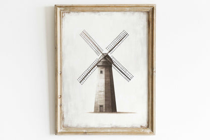 Windmill Art Print, Vintage Farmhouse Wall Decor, Country Style Accent - WildfieldPrints