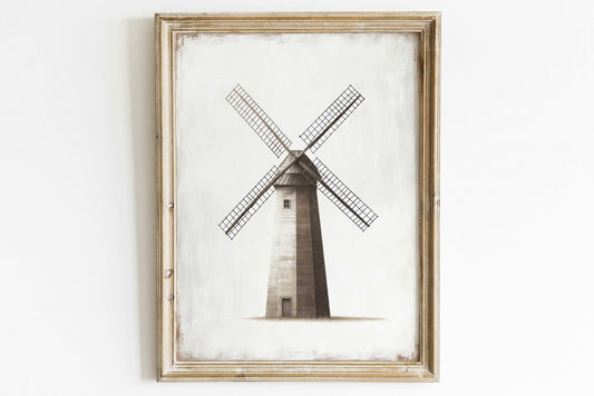 Windmill Art Print, Vintage Farmhouse Wall Decor, Country Style Accent - WildfieldPrints