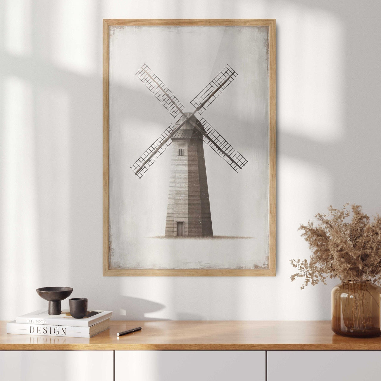 Windmill Wall Art – Farmhouse Living Room Decor Print
