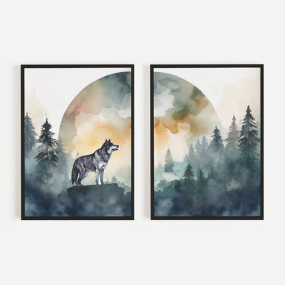Wolf Art Prints, Watercolor Wolf Painting, Woodland Animal Decor - WildfieldPrints