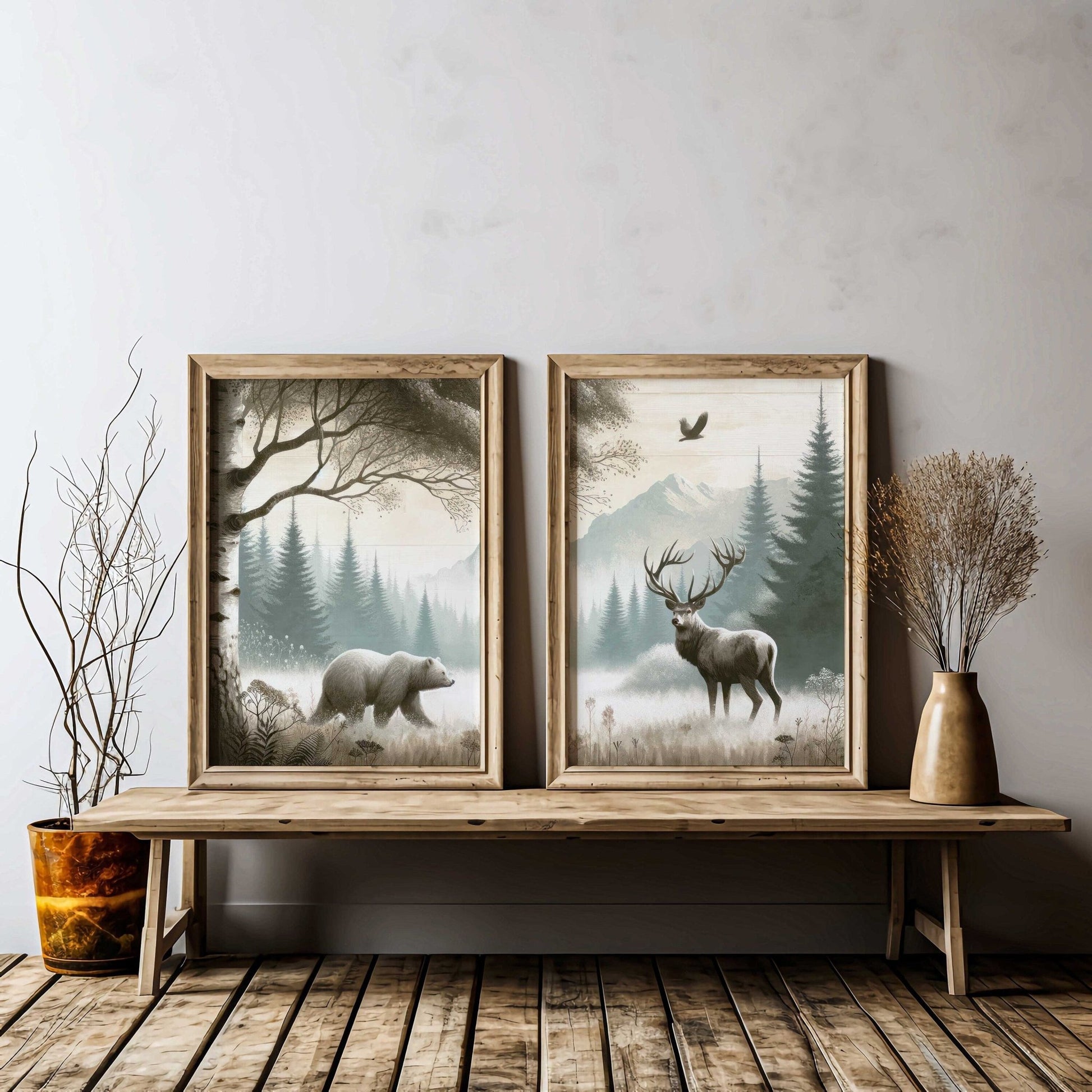 Woodland Animal Decor, Bear and Deer Wall Art, Forest Print Collection - WildfieldPrints