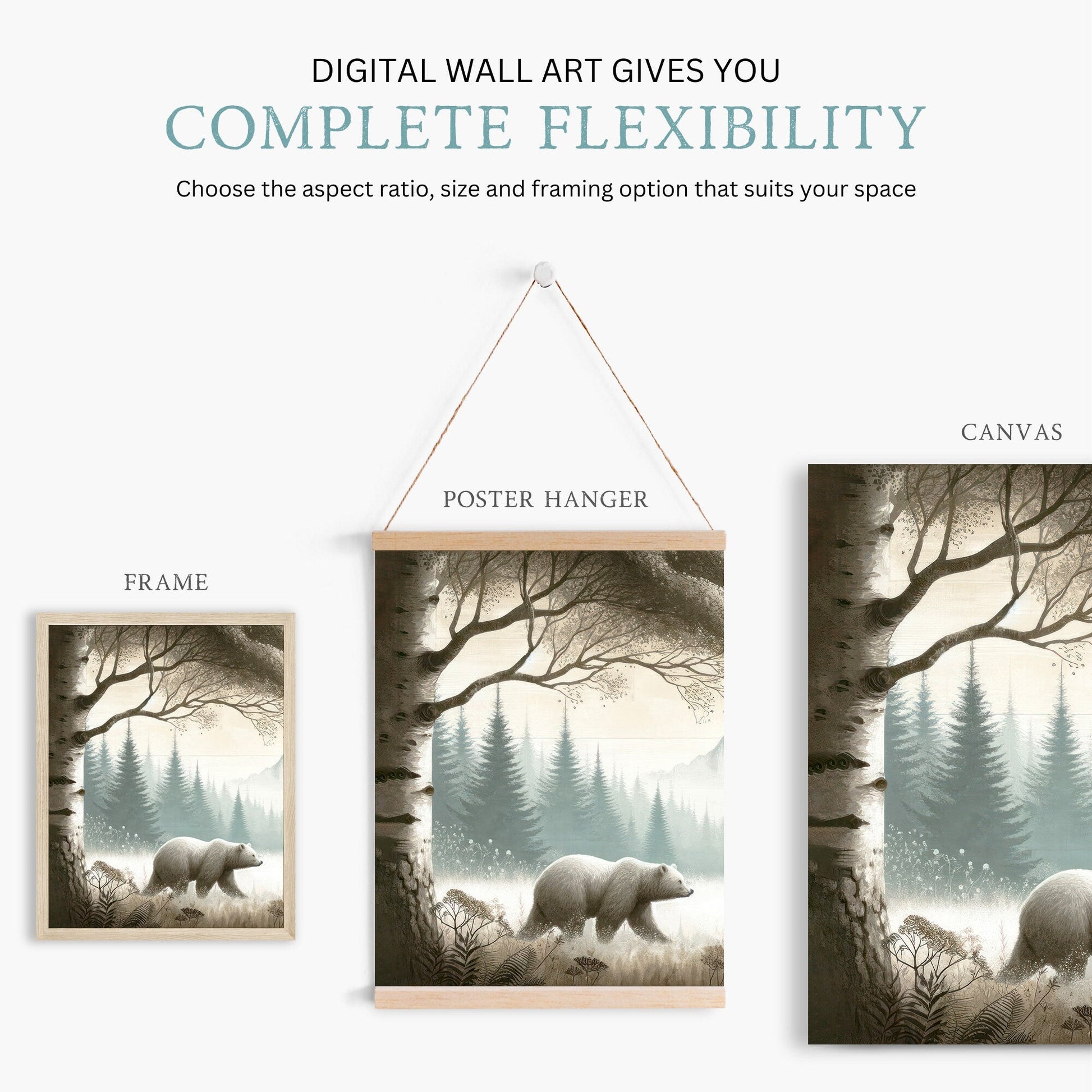 Woodland Animal Decor, Bear and Deer Wall Art, Forest Print Collection - WildfieldPrints