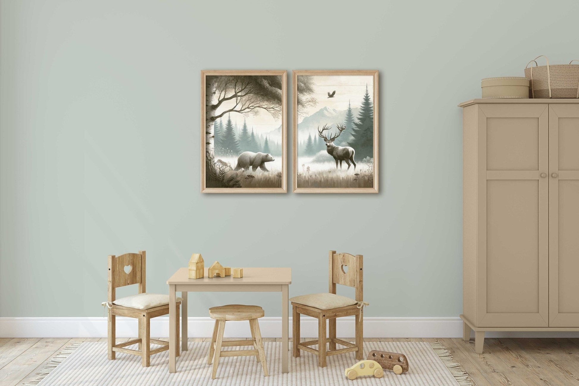 Woodland Animal Decor, Bear and Deer Wall Art, Forest Print Collection - WildfieldPrints