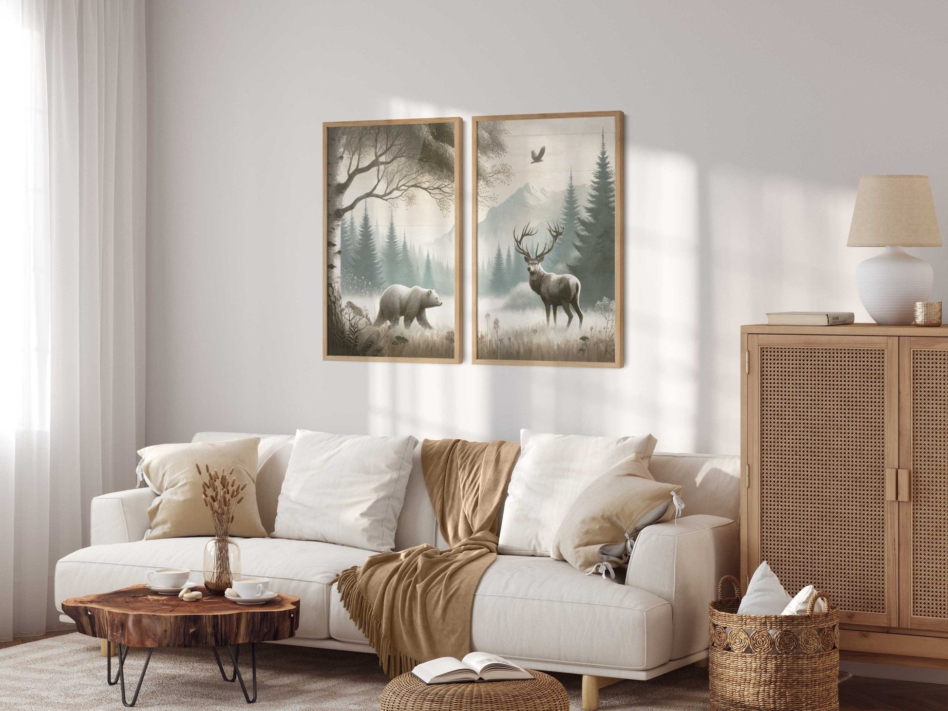 Woodland Animal Decor, Bear and Deer Wall Art, Forest Print Collection - WildfieldPrints