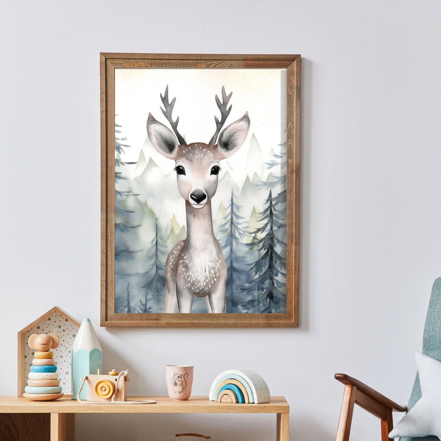 Woodland Animal Decor, Deer in Forest Print, Watercolor Art - WildfieldPrints