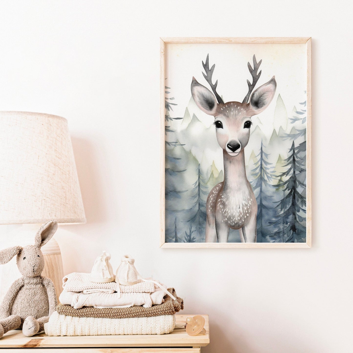 Woodland Animal Decor, Deer in Forest Print, Watercolor Art - WildfieldPrints