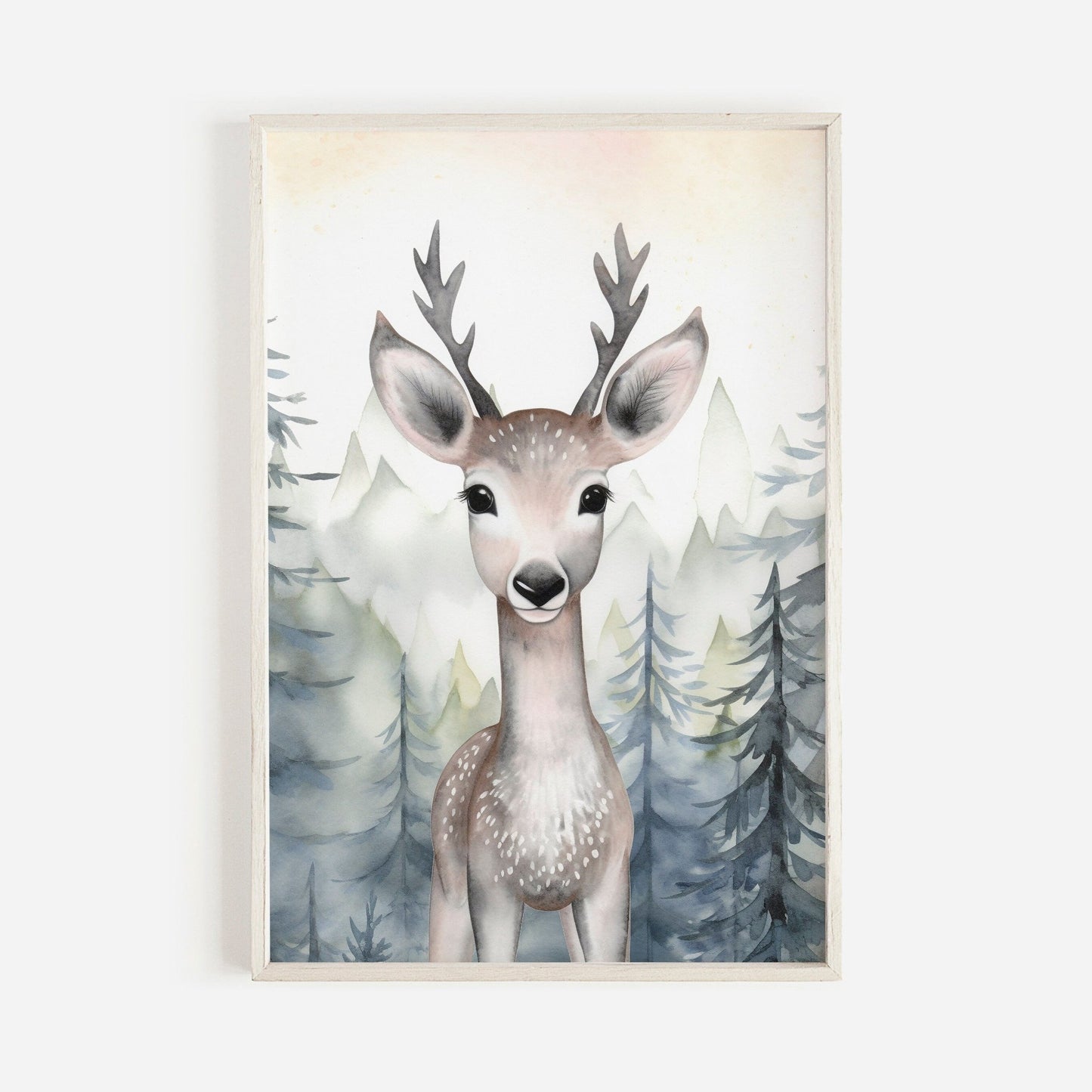 Woodland Animal Decor, Deer in Forest Print, Watercolor Art - WildfieldPrints