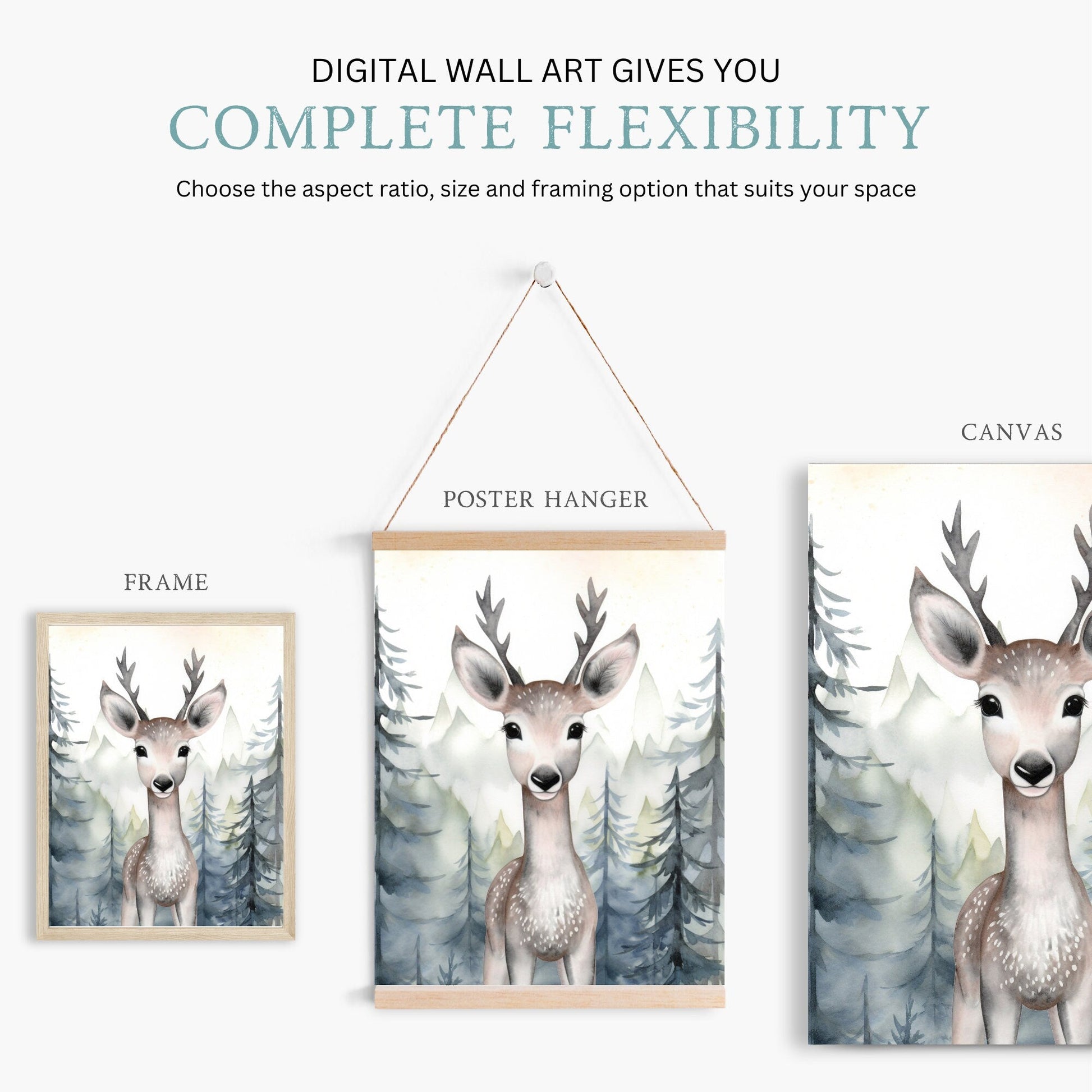 Woodland Animal Decor, Deer in Forest Print, Watercolor Art - WildfieldPrints