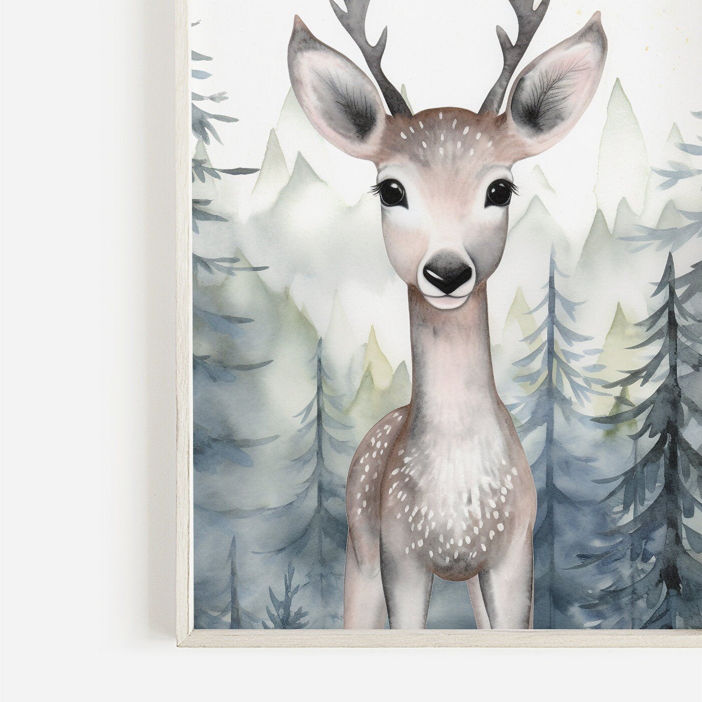 Woodland Animal Decor, Deer in Forest Print, Watercolor Art - WildfieldPrints