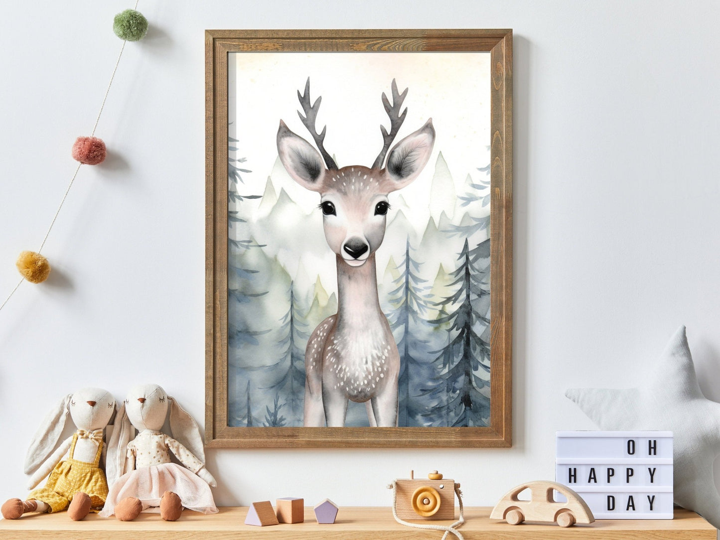 Woodland Animal Decor, Deer in Forest Print, Watercolor Art - WildfieldPrints