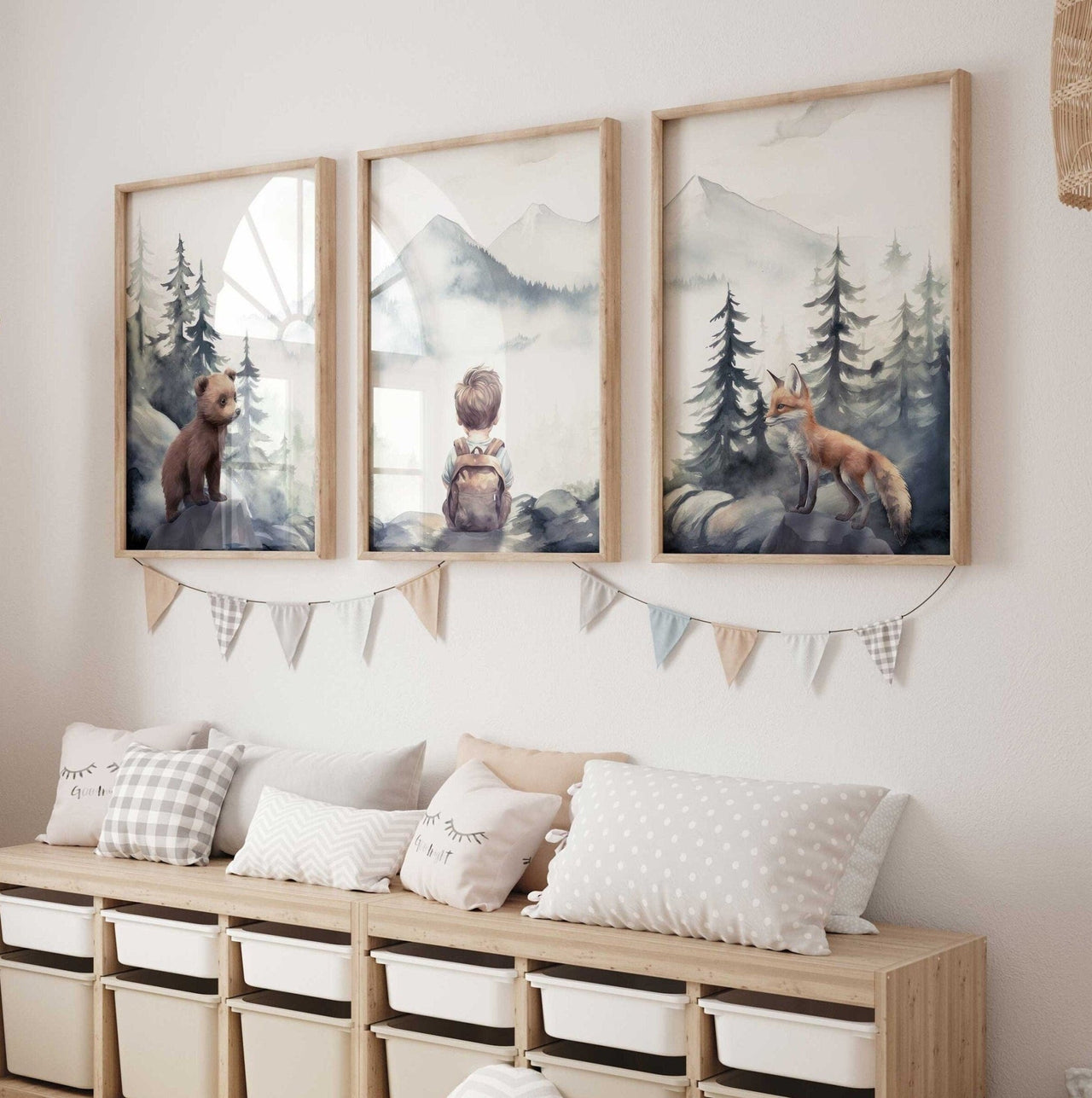 Woodland Animal Nursery Decor, Forest Animal Prints, Bear & Fox Art - WildfieldPrints