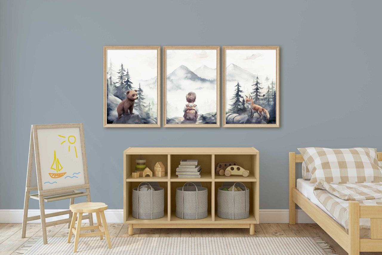 Woodland Fox Wall Art – Animal Nursery Print for Boys • Set of 3