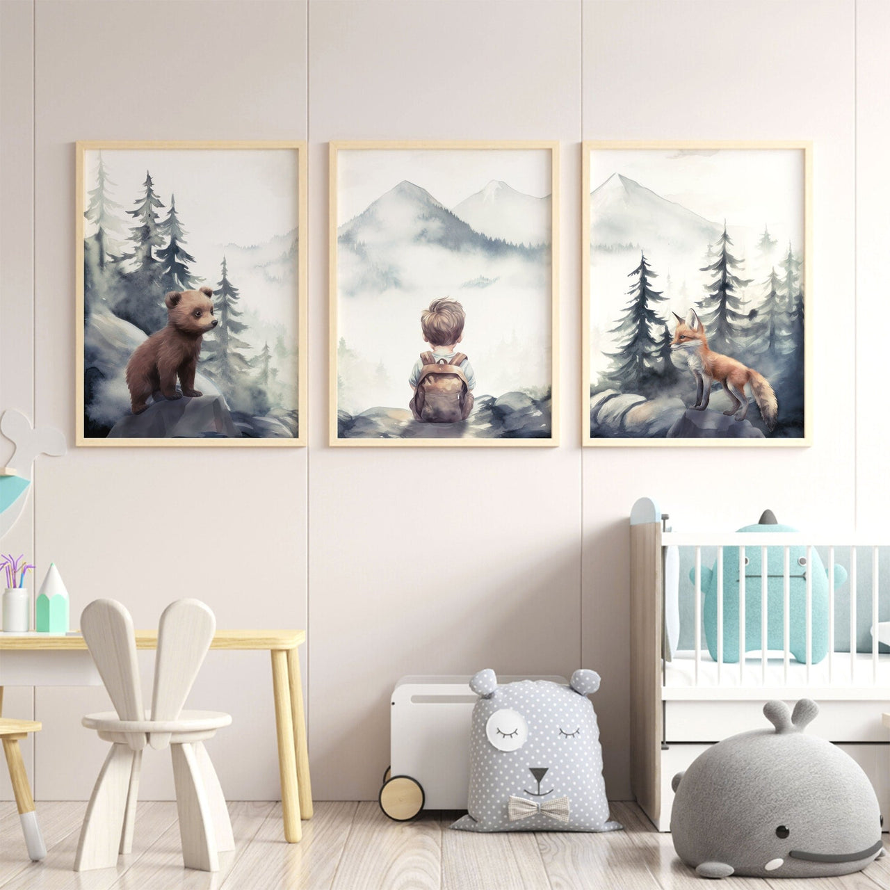 Woodland Fox Wall Art – Animal Nursery Print for Boys • Set of 3