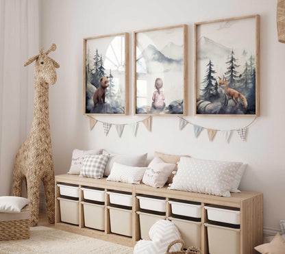 Woodland Animal Nursery Decor, Forest Animal Prints, Girls Room Art - WildfieldPrints