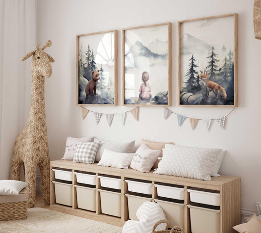 Woodland Animal Nursery Decor, Forest Animal Prints, Girls Room Art - WildfieldPrints
