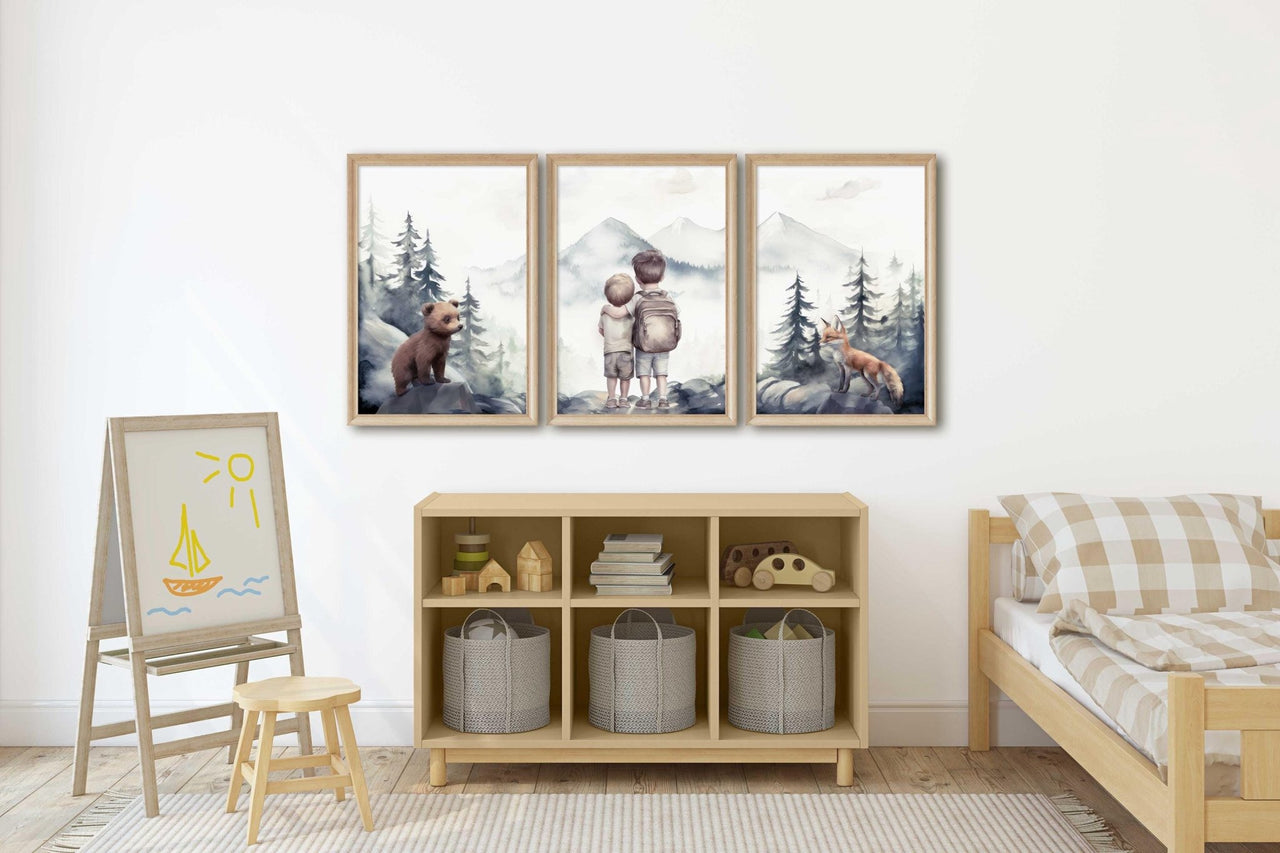 Woodland Wall Art – Forest Animal Boys Room Prints • Set of 3