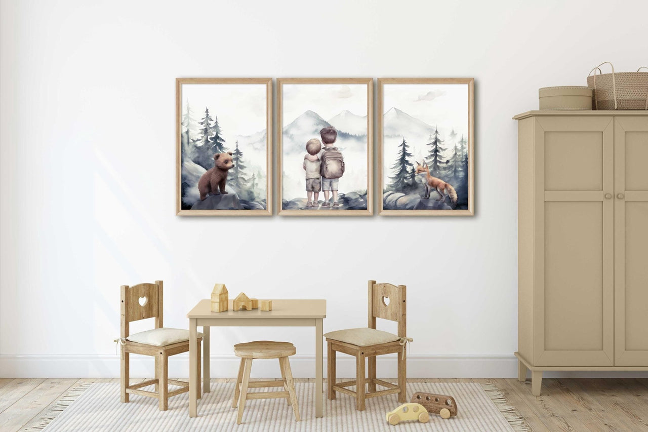 Woodland Wall Art – Forest Animal Boys Room Prints • Set of 3