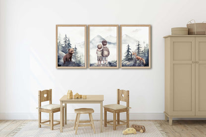 Woodland Animal Nursery Prints, Adventure Themed Wall Art, Shared Room Decor - WildfieldPrints