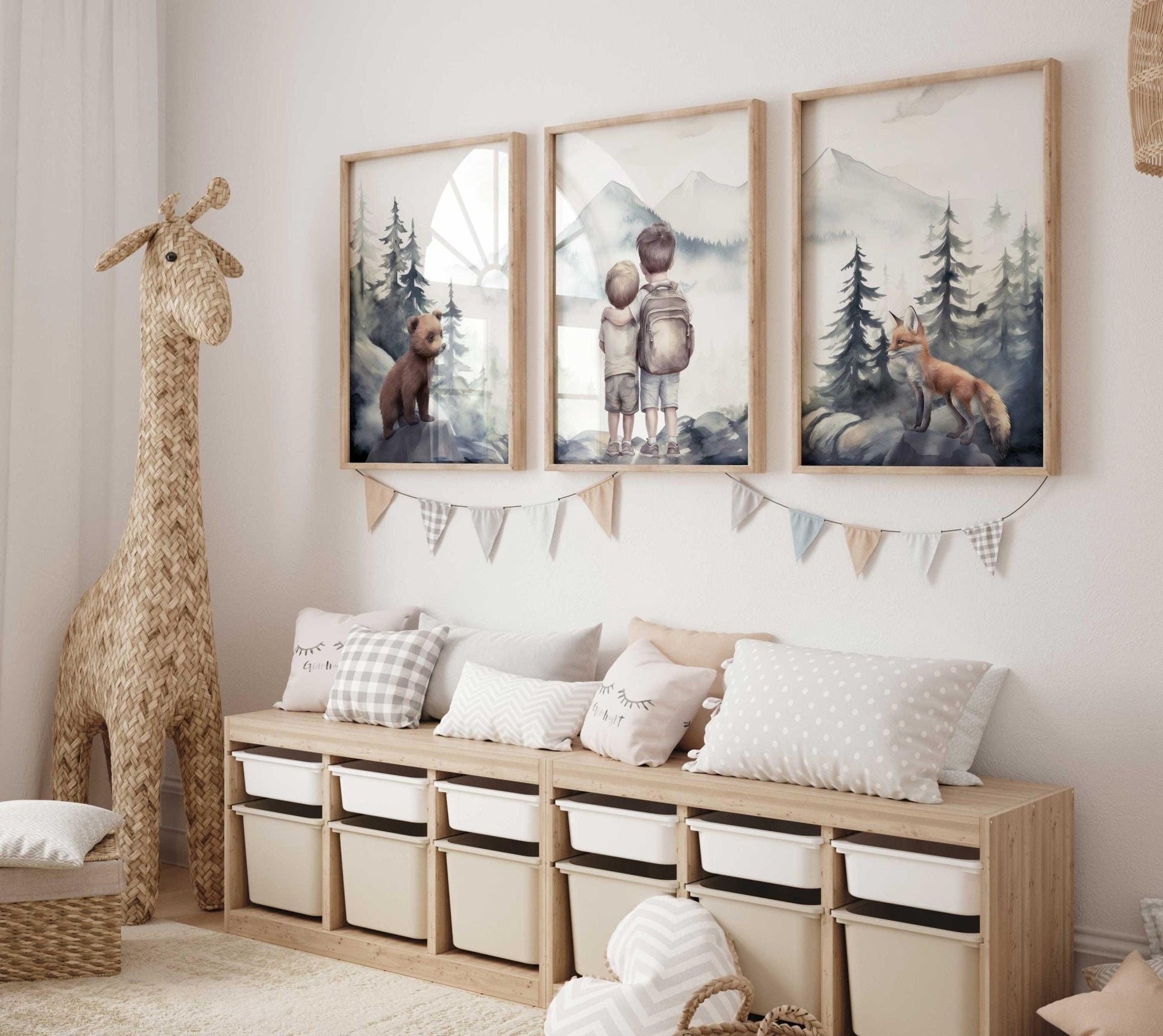 Woodland Animal Nursery Prints, Adventure Themed Wall Art, Shared Room Decor - WildfieldPrints