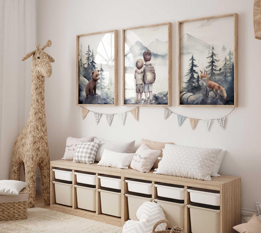 Woodland Animal Nursery Prints, Adventure Themed Wall Art, Shared Room Decor - WildfieldPrints