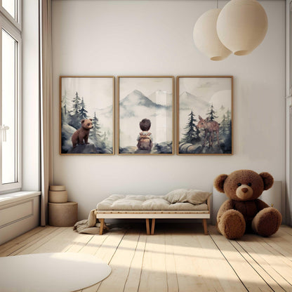 Woodland Animal Nursery Prints, Bear & Moose Wall Decor, Forest Art - WildfieldPrints