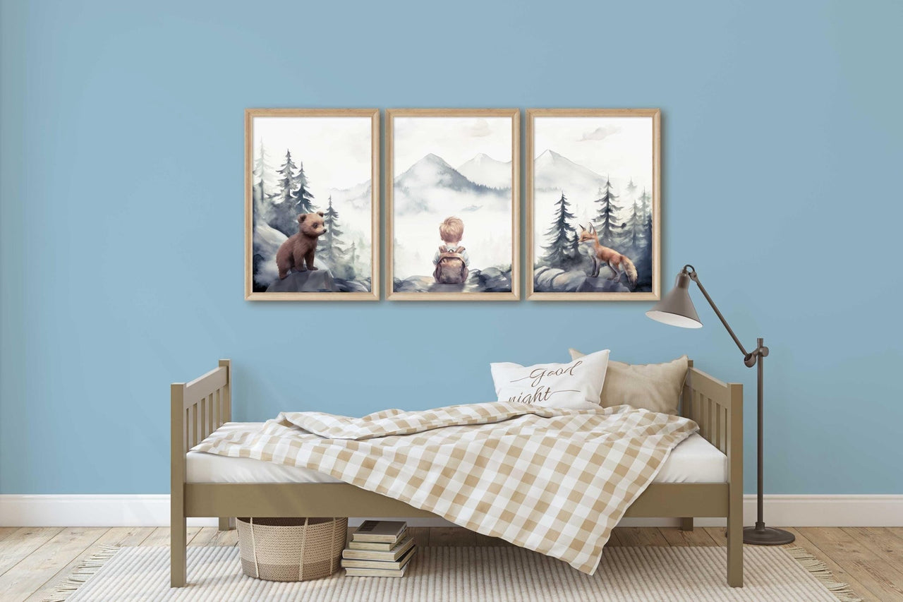 Woodland Fox Wall Art – Animal Boys Room Print • Set of 3