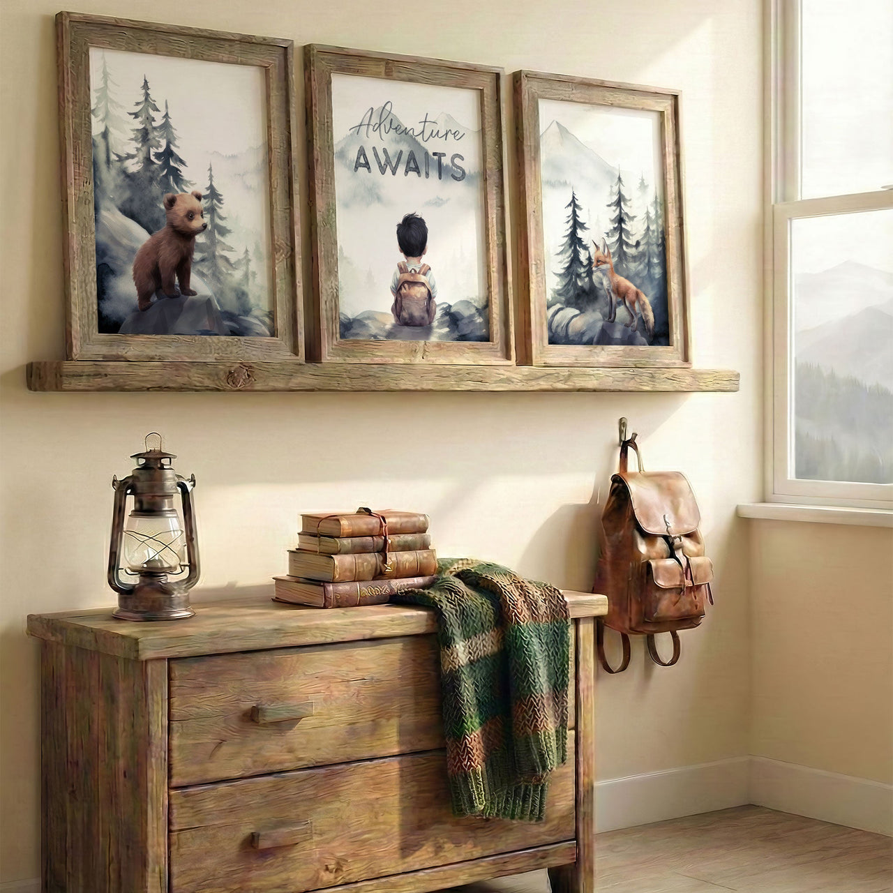 Woodland Animal Prints – 'Adventure Awaits' Nursery Art • Set of 3