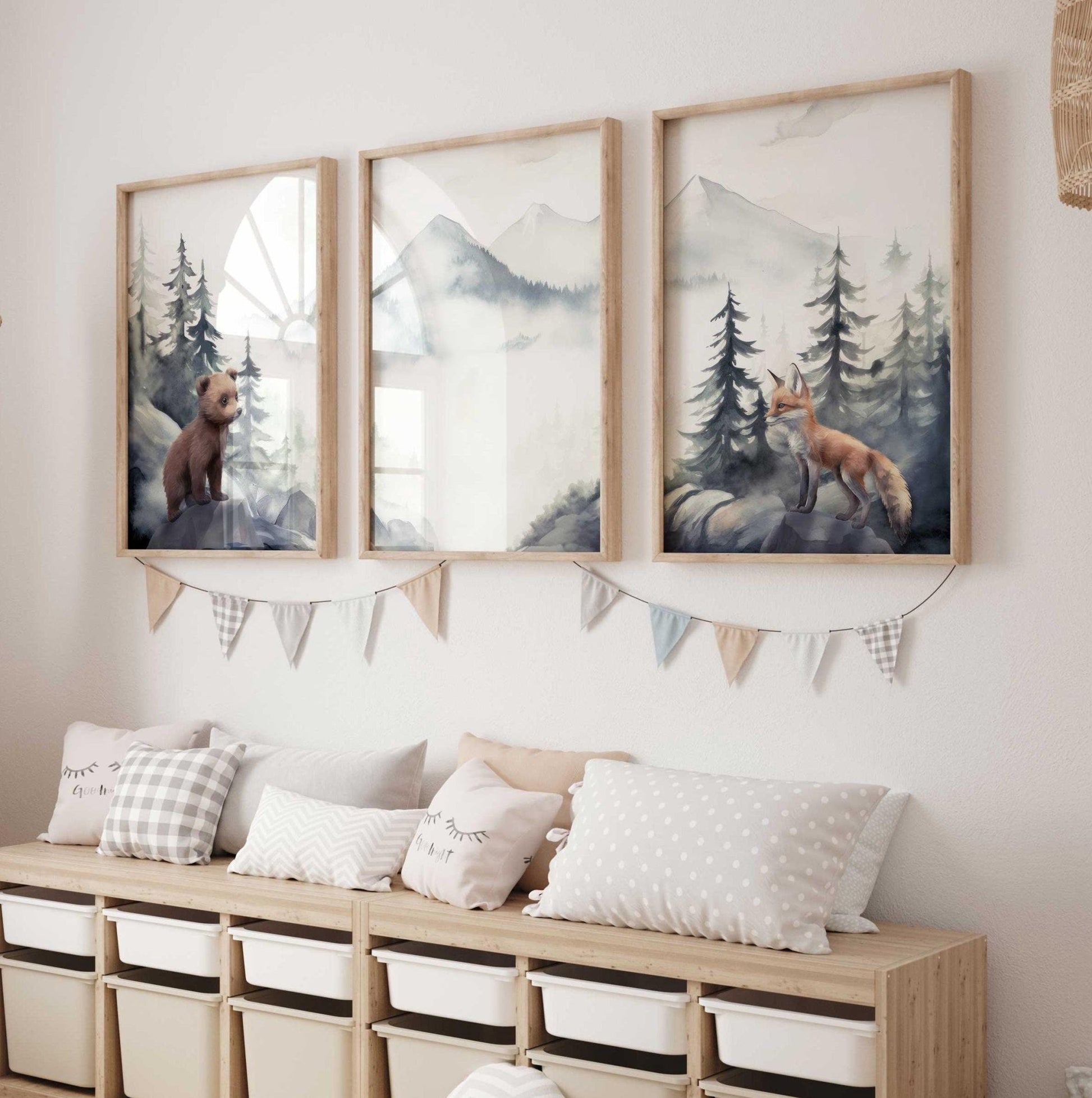 Woodland Animal Prints, Bear & Fox Decor, Boys Room Wall Art - WildfieldPrints