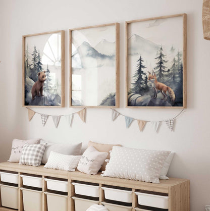 Woodland Animal Prints, Bear & Fox Decor, Boys Room Wall Art - WildfieldPrints