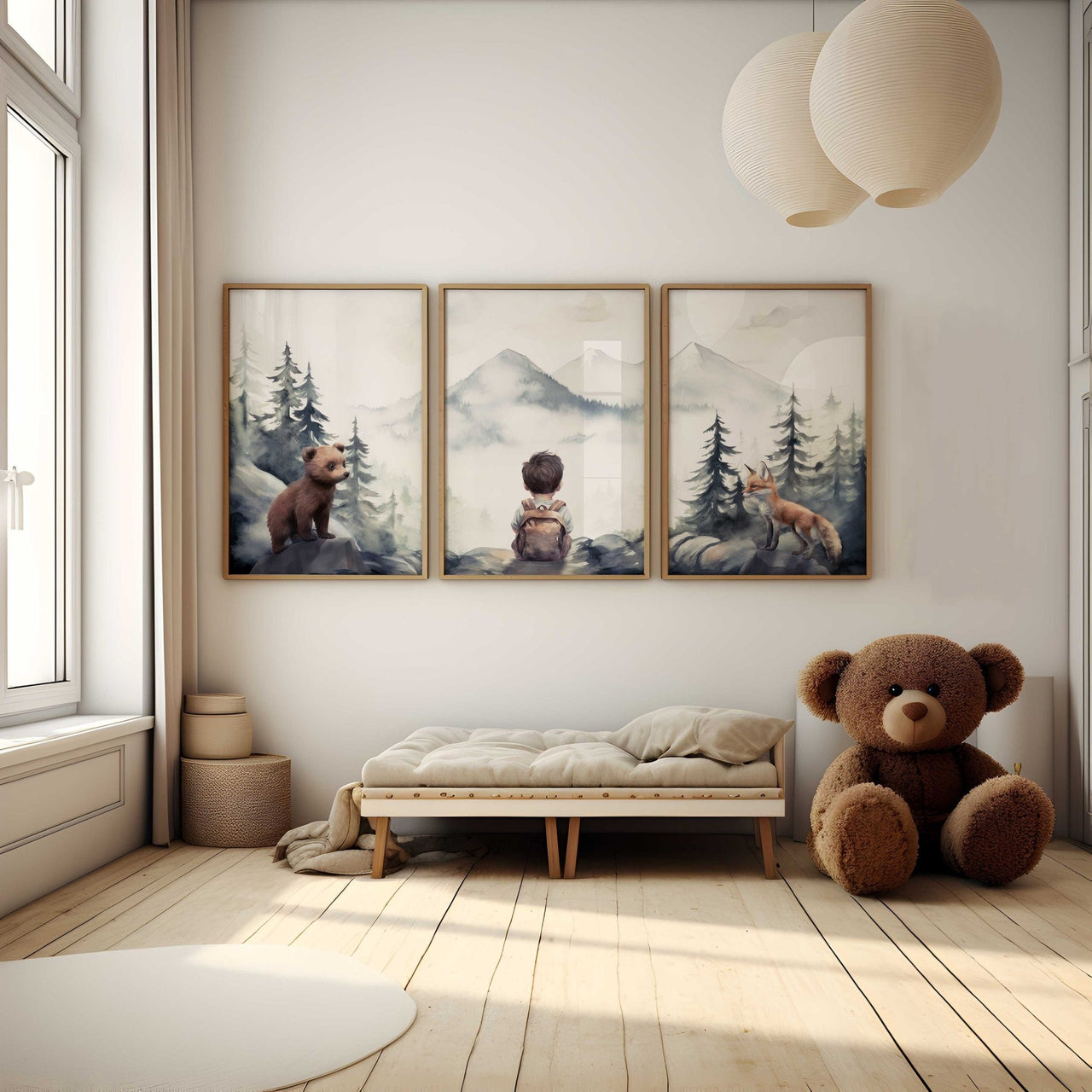 Woodland Fox Wall Art – Animal Nursery Print for Boys • Set of 3