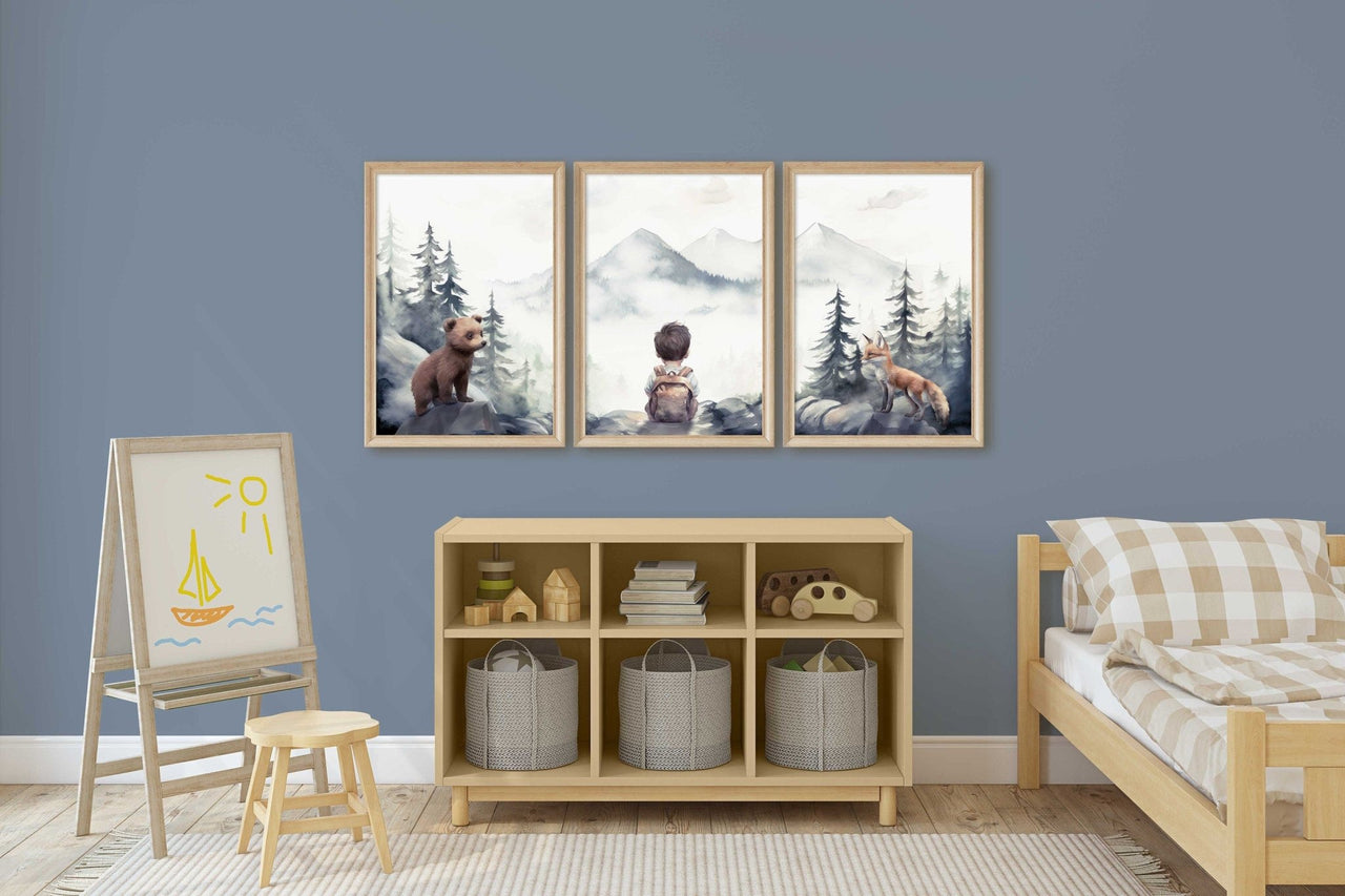 Woodland Fox Wall Art – Animal Nursery Print for Boys • Set of 3