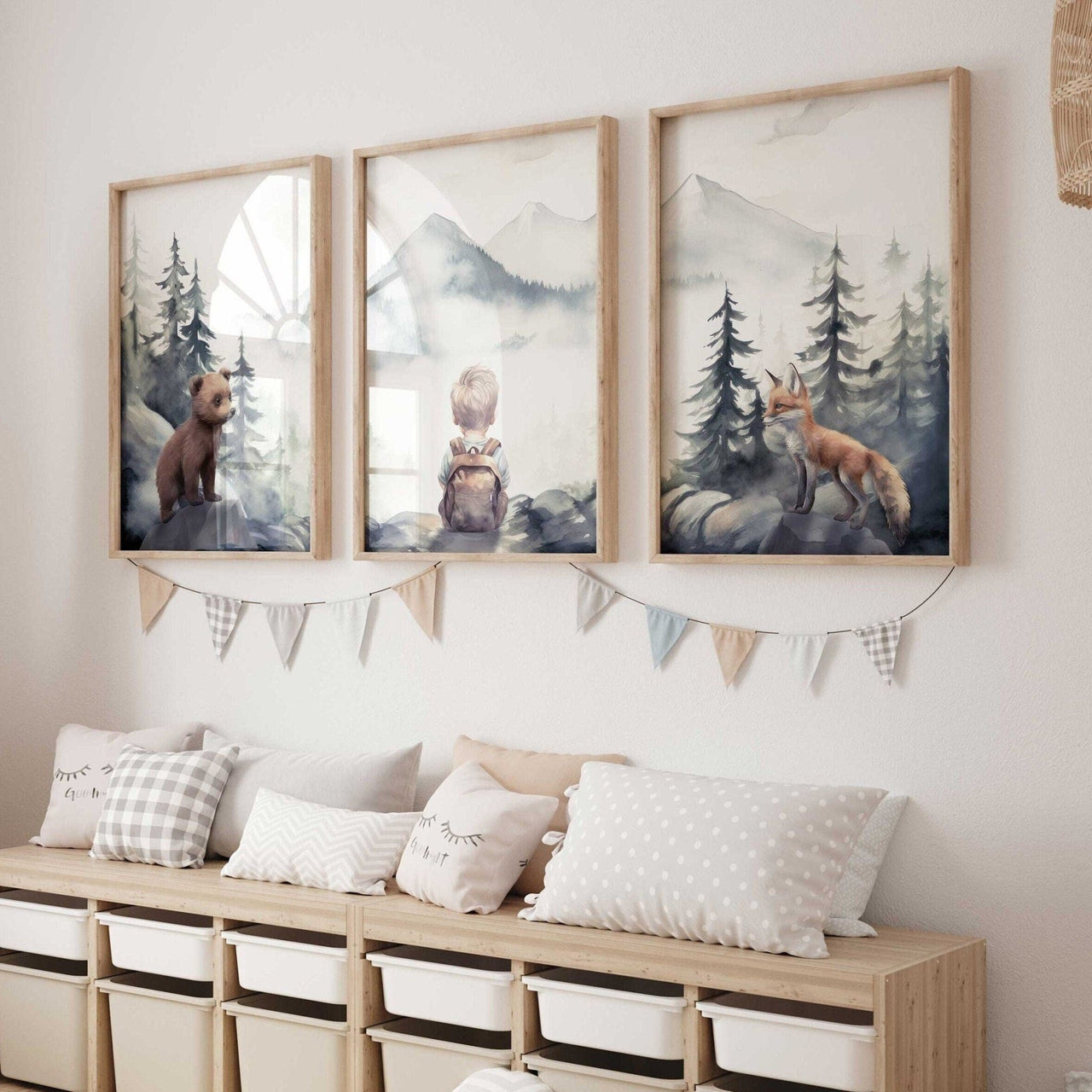 Woodland Animal Wall Art – Forest Boys Room Print • Set of 3
