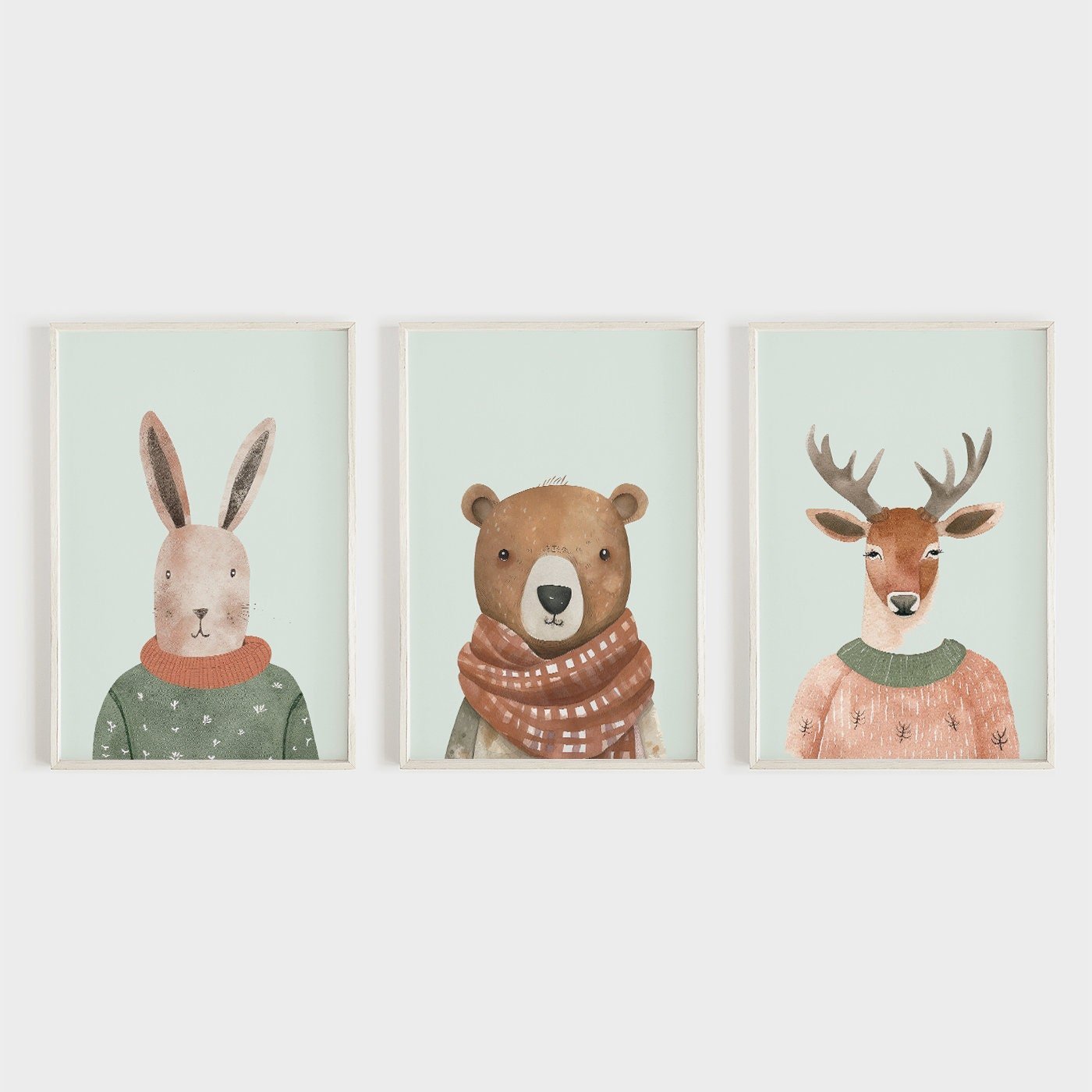 Woodland Animal Prints, Nursery Animal Decor, Bunny, Bear & Deer - WildfieldPrints