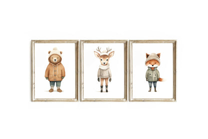 Woodland Animal Prints, Nursery Decor, Fox, Bear & Deer Art, Watercolor - WildfieldPrints